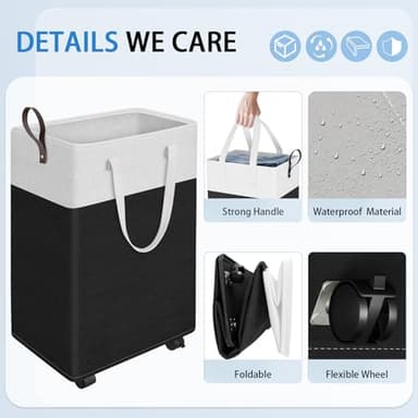 HomeHacks 75L Rolling Laundry Basket with Wheels, Collapsible & Waterproof Laundry Hamper, Mobile Clothes Hamper, Storage Laundry Bins with Handles for Laundry Room, Bedroom, Bathroom & Dorm, Black - Image 3