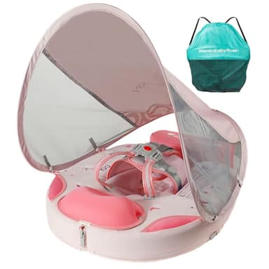 Mambobaby Float with Canopy & Portable Backpack Skin-friendly Baby Swim Float with Tail Waterproof Non-Inflatable Mambo Float Smart Swim Trainer Soft Solid Infant Pool Float 3-24 months Baby Swim Ring - Image 1