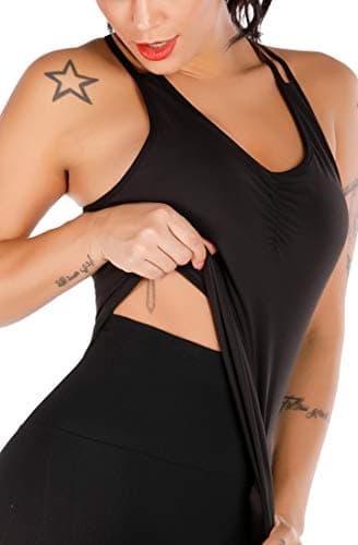 RUNNING GIRL Yoga Tank Tops for Women Built in Shelf Bra B/C Cups Strappy Back Activewear Workout Compression Tops (BX2366 Black.CN:L,US:M) - Image 2