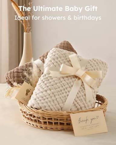 Yoofoss Hooded Baby Towels for Newborn 2 Pack 100% Muslin Organic Cotton Baby Bath Towel with Hood for Babies, Infant, Toddler and Kids, 32x32Inch, Soft and Absorbent Newborn Essential, Beige&Coffee - Image 5