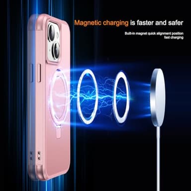 SKYLMW Compatible with iPhone 13 Case & iPhone 14 Case with Invisible Magnetic O-Ring Stand Phone Cases for 13 & 14 6.1" [Compatible with Mag-Safe][Great Grip Feeling], Rose Gold - Image 3