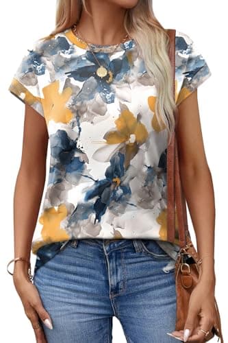 Alaroo Womens Summer Tops 2025 and Blouses Crewneck Loose Fit Spring Tunic Tops Print 08 XL - Image 3