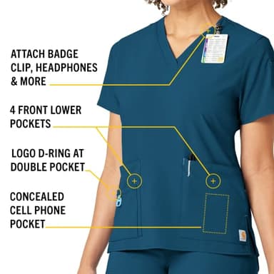 Carhartt Cross-Flex Scrubs for Women, V-Neck Scrub Top - Caribbean Blue, M - Image 3