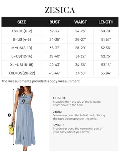 ZESICA Women's 2025 Summer Boho Spaghetti Strap Square Neck Solid Color Ruffle A Line Beach Long Maxi Dress,Blue,XX-Large - Image 8