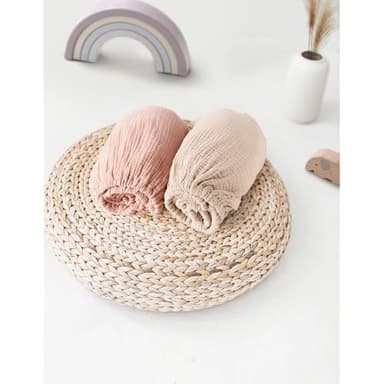 MairMore Muslin Bassinet Sheets for Babies – Soft & Breathable 100% Cotton Fitted Sheets for Oval, Rectangle, Hourglass Bassinet Mattress Pads, 2-Pack (Ivory & Pink) - Image 6