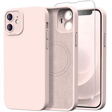 Kiresen Designed for iPhone 12 Mini Case with Screen Protector - Upgraded Camera Protection - Wireless Charging Compatible - Silicone Protective Phone Case 5.4" for Men Women Girls - Light Pink - Image 1