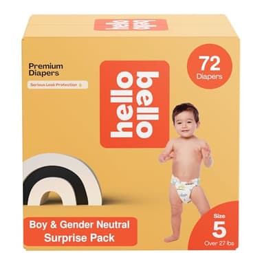 Hello Bello Premium Diapers, Size 5 (27 lbs) Surprise Pack for Boys, 72 Count, Hypoallergenic with Soft, Cloth-Like Feel, Boy and Gender Neutral Patterns - Image 1