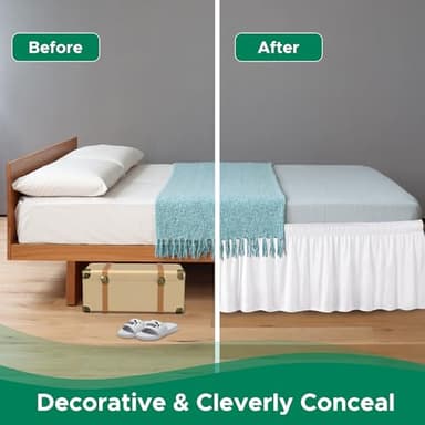 Biscaynebay Wrap Around Bed Skirts for Queen Beds 15" Drop, White Adjustable Elastic Dust Ruffles Easy Fit Wrinkle & Fade Resistant Silky Luxurious Fabric Machine Washable - Image 5