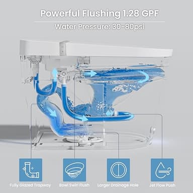 Casta Diva Smart Toilet with Bidet Built in, Bidet Toilet with Wider Heated Seat, Warm Water & Dryer, Foot Sensor Auto Flushing, Night Light, Remote Control 1.28GPF(CD-K020) - Image 3
