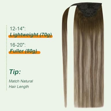 Easyouth Ponytail Extension Human Hair Ombre Ponytail Hair Extensions Balayage Dark Brown to Light Brown with Blonde Pony Tails Hair Extensions for Short Hair 12 Inch 70g - Image 5