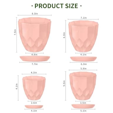 Vodotion Flower Pots, 8.3/7.1/5.9/4.3 inch Nursery Plant Pot with Drainage Holes and Hole Mesh Pad and Saucers Tray for Indoor Garden Plants, Succulent, Orchid and Cactus - Image 3