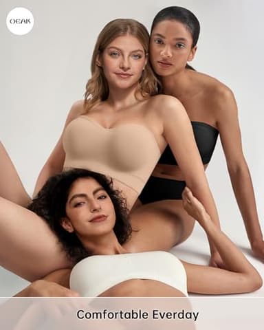 OEAK Strapless Bras for Women Wireless Bandeau Bra Non Slip Push Up Tube Top Seamless Bras Comfortable Padded Bralette Nude S - Image 7