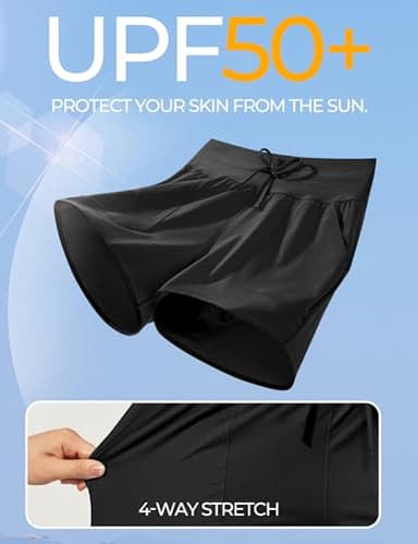 IUGA Womens 5" Swim Board Shorts Stretchy High Waisted Beach Shorts for Women Quick Dry UPF 50+ Swimsuit Bottoms with Liner Black - Image 2