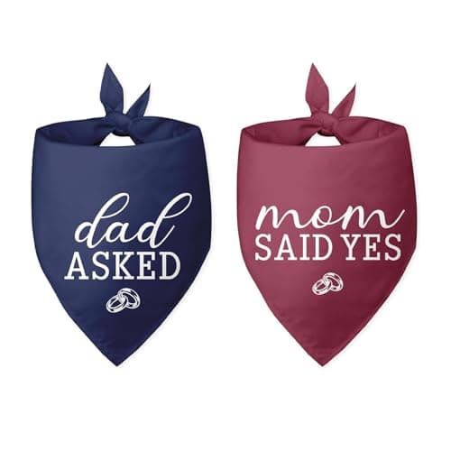 Dad Asked Dog Mom Said Yes Wedding Bandana Blue Red Dog Bandana Engagement Gift Funny Dog Bandana Wedding Photo Prop Pet Scarf Accessories for Pet Dog Lovers Gifts Pack of 2 - Image 1