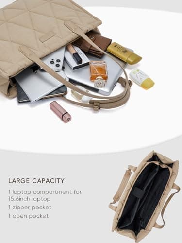 CLUCI Quilted Puffer Tote Bag for Women 15.6 inch Laptop Shoulder Women Briefcase Work Bag for Travel - Image 4