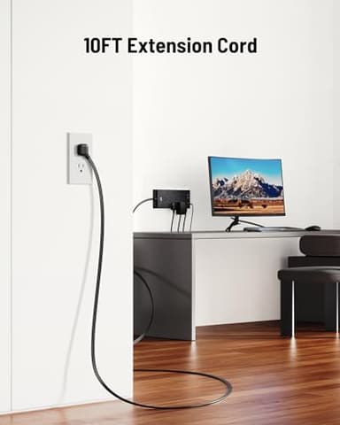 Surge Protector Power Strip 4800J, LeZone 10Ft Long Extension Cord Flat Plug, 12 Outlets 2 USB C 2 USB Ports, Wall Mountable, 20W Desk Charging Station, Black - Image 5