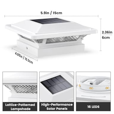 SIEDiNLAR 4x4 Solar Post Cap Lights 16 LEDs 2 Modes 3.5x3.5 4x4 Vinyl Wooden Post Light Waterproof Outdoor for Deck Fence Patio Garden Decor, Warm/Cool White (6 Pack, White) - Image 3