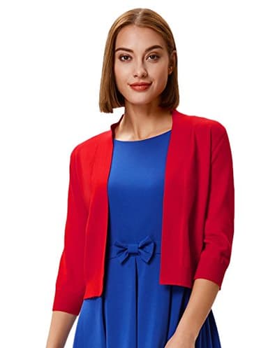 GRACE KARIN Women's Plus Size Sweaters Knit Cardigan Short Sleeve Shrug Cropped Bolero Jacket (Red,XXL) - Image 3