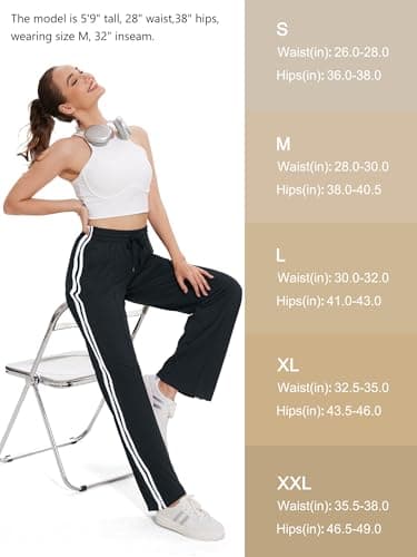 Tapata Women's 30" Inseam Regular Track Pants Loose Straight Leg Jogging Sweatpants Warm-Up Sports Athletic Running, Black, XXL - Image 5