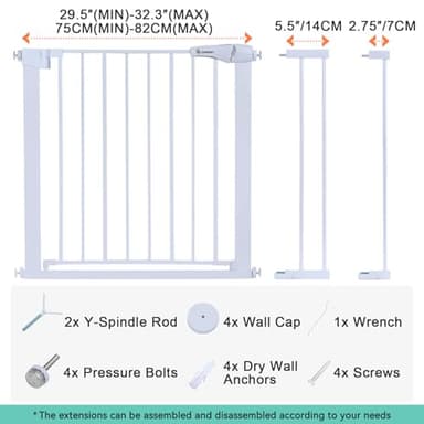 COMOMY 30" Tall Baby Gate for Stairs Doorways, Fits Openings 29.5" to 40.5" Wide, Auto Close Extra Wide Dog Gate for House, Pressure Mounted Easy Walk Through Pet Gate with Door, White - Image 5