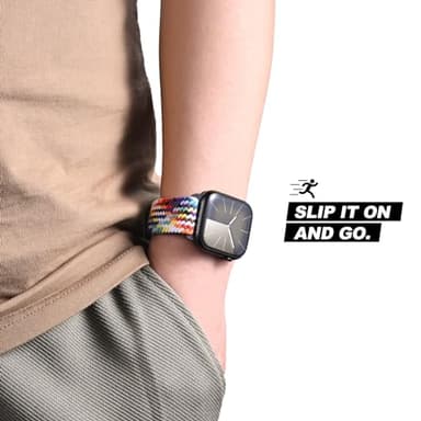 OMECKY Magnetic Braided Solo Loop Band Compatible with Apple Watch Series 10 42mm 9 8 7 6 5 4 40mm 41mm for Women Men, Stretchy Nylon Elastic Sport Strap for iWatch SE, New Pride - Image 6