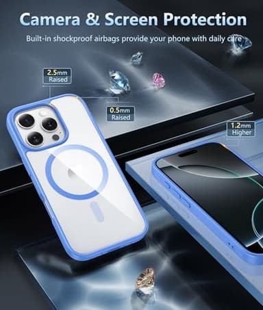 FNTCASE for iPhone 16 Pro Case: iPhone 16 Pro Phone Clear Case Magnetic Military Grade Drop Protection Anti Yellowing Cell Phone Cover - Shockproof Protective Bumper Transparent Cases(E-Ultramarine) - Image 6