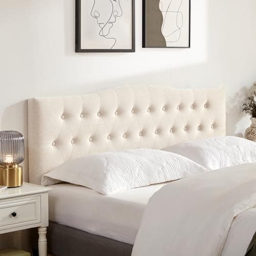 Huatean Home Tufted Upholstered Headboard Queen Size, Sturdy and Durable Solid Wood Bed headboard, Fabric Headboard Adjustable Height from 37” to 51”, Modern Button Diamond Design Head Board, Beige - Image 1