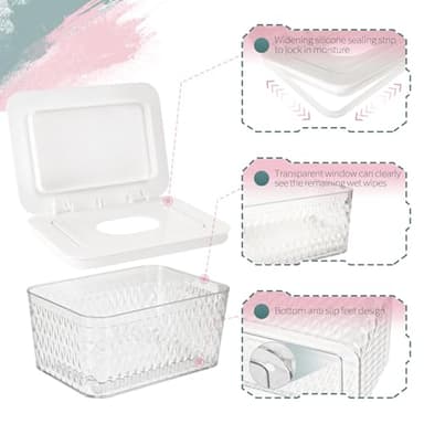 Whiidoom Wipes Dispenser, One-Handed Operation Wipe Holder for Baby & Adult, Seal-Designed Wipes Container for Bathroom Keep Diaper Wipes Fresh (White) - Image 3
