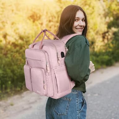 Mancro College Backpack for Women, 15.6 Inch TSA Laptop Bookbag with USB Charging Port and Wet Pocket, Large Capacity Travel Backpacks Casual Daypack, Pink - Image 8
