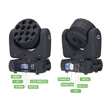 Moving Head Light Beam Wash 12x12W LED Stage Lighting RGBW 4in1 Professional DMX 512 Strobe Effect Sound Activated DJ Lights for DJ Night Clubs Disco KTV Bar Show (2 Pack) - Image 9