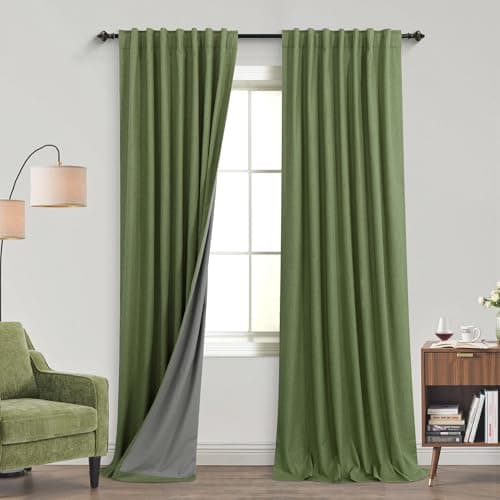 KOUFALL Dining Room Curtains for Christmas,Blackout Linen Neutral Forest Grass Green Boho Office Curtains for Windows at Home - Image 1