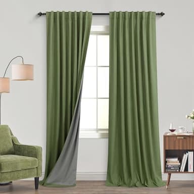 KOUFALL Dining Room Curtains for Christmas,Blackout Linen Neutral Forest Grass Green Boho Office Curtains for Windows at Home - Image 1