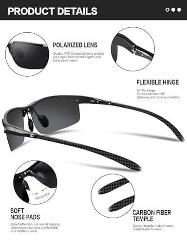 BIRCEN Polarized Carbon-Fiber Sunglasses for Men: Ultralight UV Protection Sun Glasses for Outdoor Sports Fishing Golf Hiking - Image 4