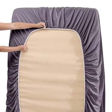 Hearth & Harbor Bed Sheets, Luxury Soft 6 Piece Bed Sheet Set Extra Deep Pocket Fitted Sheets Fits Mattress up to 21", Double Brushed Bedding Sheets & Pillowcases, Queen, Prpulish Gray - Image 5