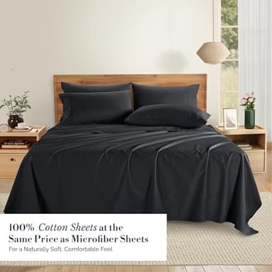 Casa Platino 100% Cotton Sheets Full Size Set - 6 Pieces (1 Flat, 1 Fitted, 4 Pillowcases) - Soft & Breathable Percale Weave - Durable & Cooling Bed Sheets with Deep Pockets - Full Sheet Set - Black - Image 2