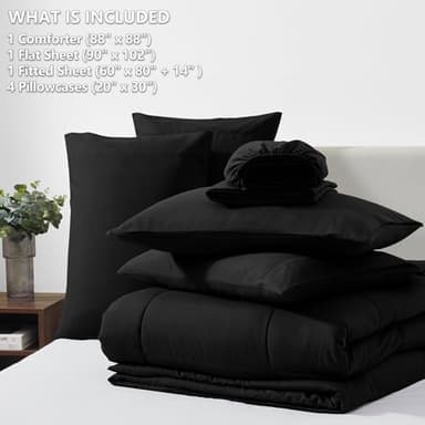 CozyLux Queen Comforter Set Black, 7 Pieces Bed in a Bag, Black Comforter Queen Size, All Season Bedding Sets with Stitch Quilted Comforter, Flat Sheet, Fitted Sheet, Pillowcases - Image 5