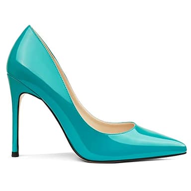 COLETER Women's 4 Inch Pumps Pointy Toe Wedding Dress Shoes Slip on Stiletto Pumps Patent Teal 8US - Image 6
