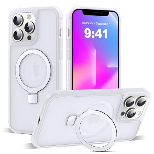 SKYLMW Compatible with iPhone 13 Pro Case with Invisible Magnetic O-Ring Stand Military-Grade Phone Case for iPhone 13 Pro 6.1" [Compatible with Mag-Safe][Great Grip Feeling],Translucent - Image 1