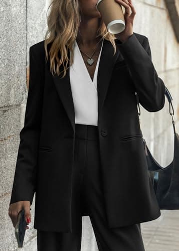 KIRUNDO Women Suits 2 Piece Set Business Casual Dressy Oversized Blazer Jacket and Wide Leg Dress Pantsuits Formal Outfits(Black, Large) - Image 4