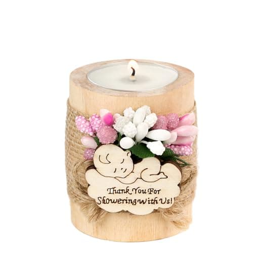Ju's Favors Wooden Candle Holders (Set of 10), Baby Shower Favors, Candle Favors for Guests, Baby Christening Party Favors for Guests.(Light brown-pink) - Image 1