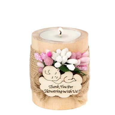 Ju's Favors Wooden Candle Holders (Set of 10), Baby Shower Favors, Candle Favors for Guests, Baby Christening Party Favors for Guests.(Light brown-pink) - Image 1