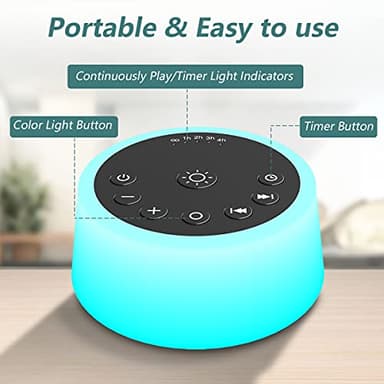 Color Noise Sound Machines with 10 Colors Night Light 25 Soothing Sounds and Sleep White Noise Machine 32 Volume Levels 5 Timers Adjustable Brightness Memory Function for Adults Kids Baby - Image 5