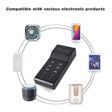 Wyssay USB Charger,50W USB Charging Station with 10-Port (6 USB-A Port & 4 USB-C Port) Compatible with iPhone 15/14/13/12/11/X/8/7/6 Phones, Watch,Tablets, Smartphones Black - Image 5