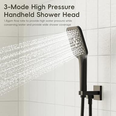 Gabrylly Shower System, 10 Inches Rain Shower Heads with Handheld Spray Combo, Wall Mounted Shower Faucets Sets Complete with Shower Valve Kit, Shower Head and Handle Set, Matte Black - Image 4