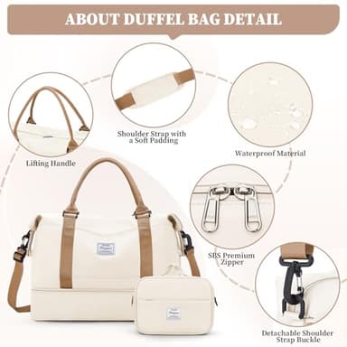 Weekender Bags for Women,Personal Item Travel Bag with Shoes Compartment,Overnight Travel Duffel Bag with Toiletry Bag,Medium - Image 6