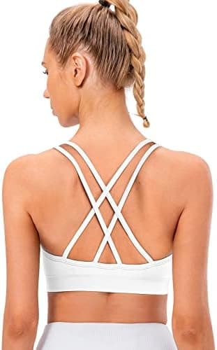 VEQKING Women's Cross Back Sports Bra Padded Strappy Medium Support Yoga Bra for Workout Fitness 3 Pack - Image 4