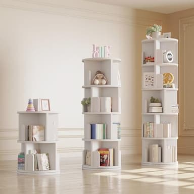 oneinmil Rotating Bookshelf, 360° Rotating Bookcase for Small Space, Corner Bookcase for Bedroom, Living Room, Study Room, 4 Tier, White - Image 2