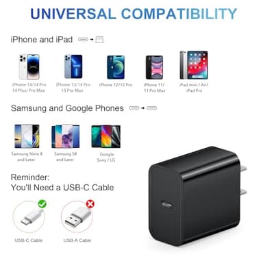 iPhone Charger Fast Charging USB C Charger Block Type C Charge iPad with 6FT C Chargers Cord Compatible with iPhone14/14 Pro Max/13/13Pro/12/12 Pro/11,iPad(Black) - Image 6