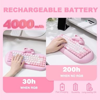 YUNZII C68 Wireless Mechanical Keyboard,65% Layout,Hot Swap,Triple Mode BT5.0/2.4G/Wired, RGB Backlit NKRO,Cute Cat Silicone Ergonomic Design for Win/Mac (Pink, Milk Switch) - Image 9