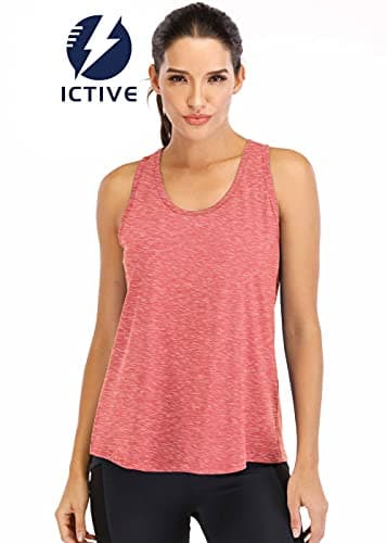 ICTIVE Workout Tops for Women Loose Fit Racerback Mesh Backless Muscle Tank Athletic Exercise Gym Shirts Coral M - Image 2